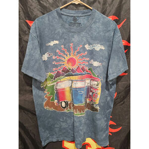 The Mountain Blue Tie-Dye Short Sleeve Tee with Rainbow Bus Graphic